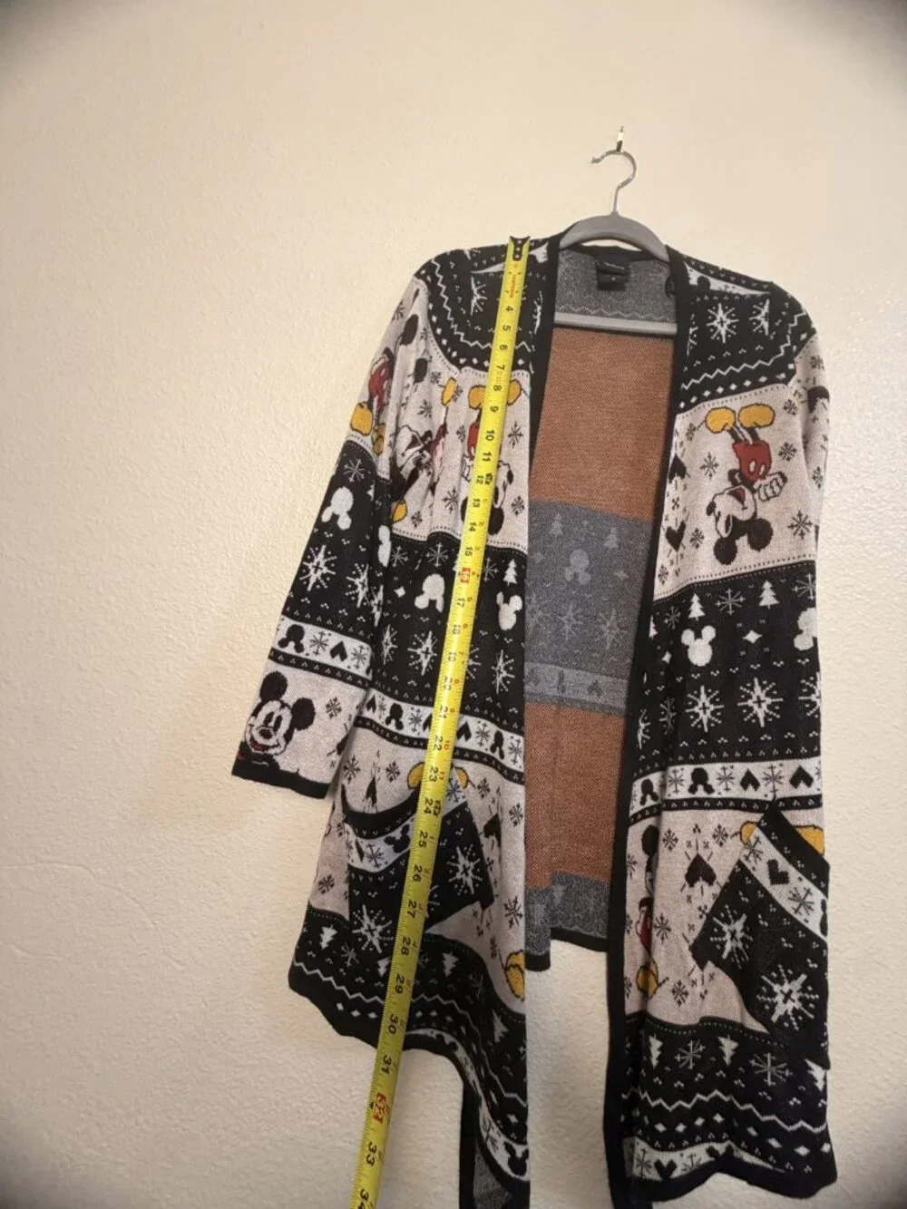 Disney Mickey Mouse Fair Isle Nordic Knit Open Duster Cardigan Christmas Sz 0 S